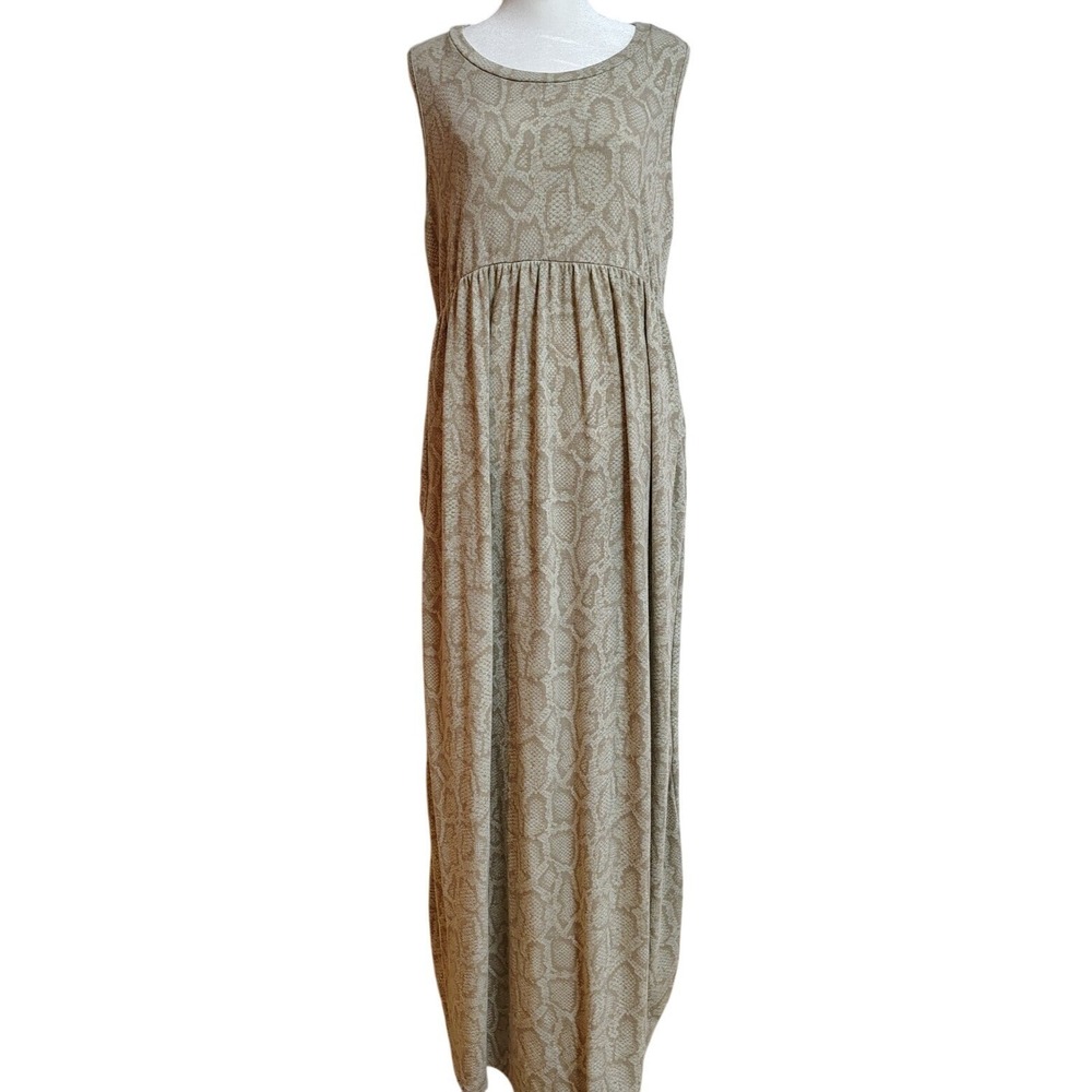 Sleeveless Taupe Snake-Print Maxi Dress